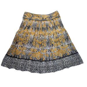 John Paul Richard Fit & Flare Skirt Yellow/Gray/Black Print 100% Cotton *Size M